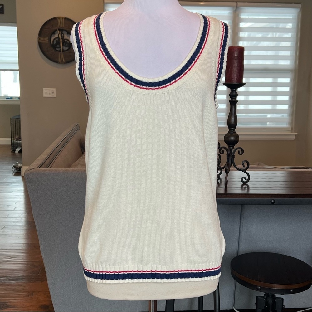 NWT Old Navy Maternity Sleeveless Sweater Large or XL Scoopneck Stripes Academia